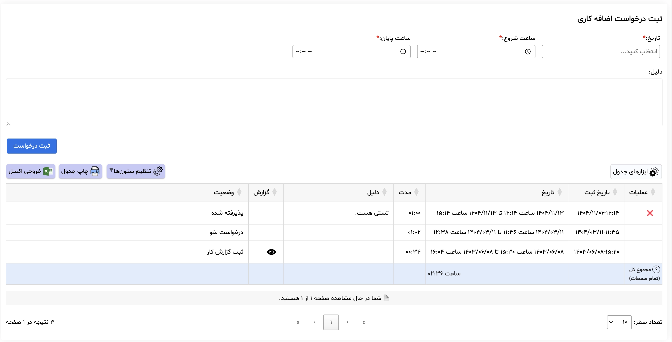 مشاهده درخواست های اضافه کاری