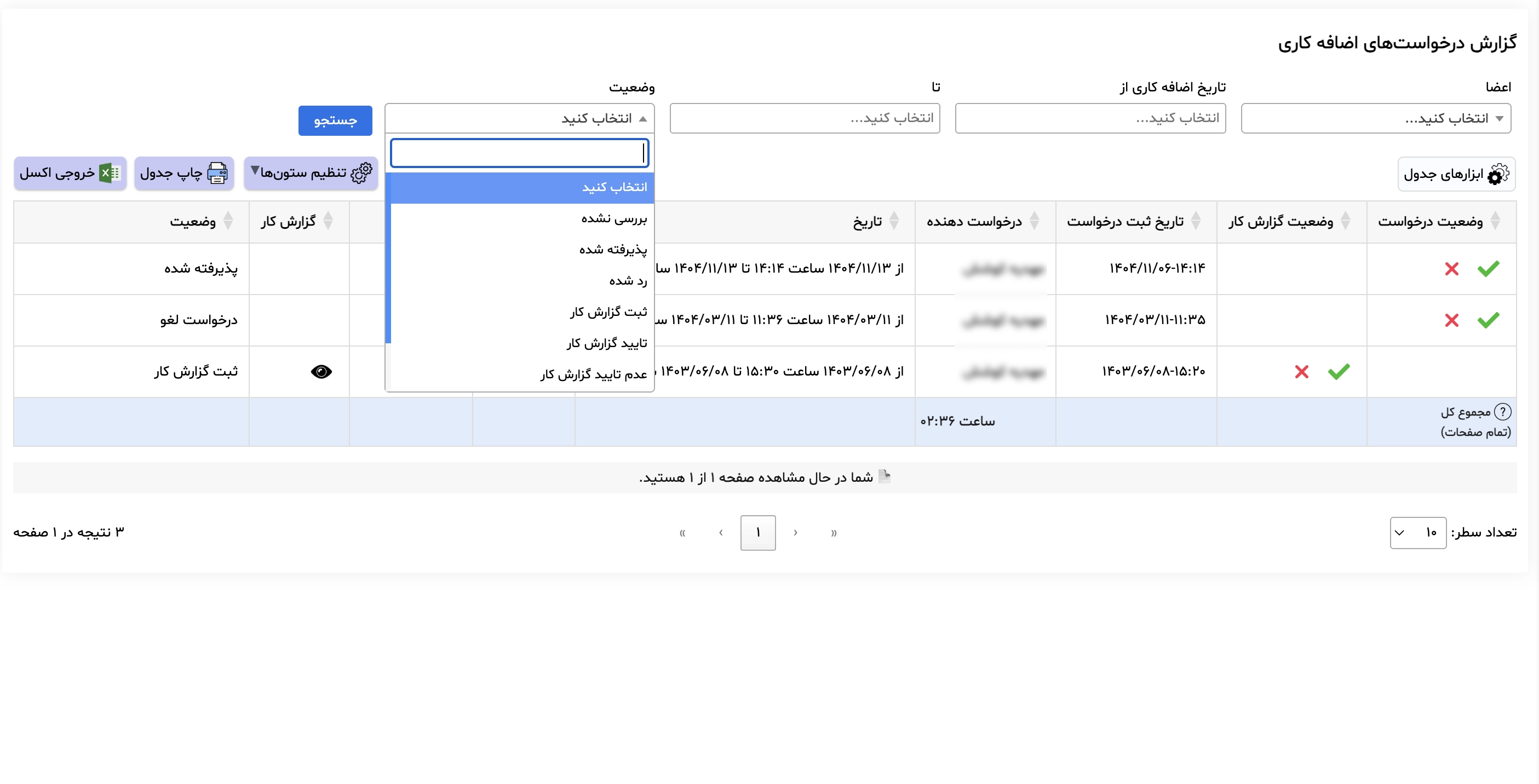 مشاهده درخواست های اضافه کاری