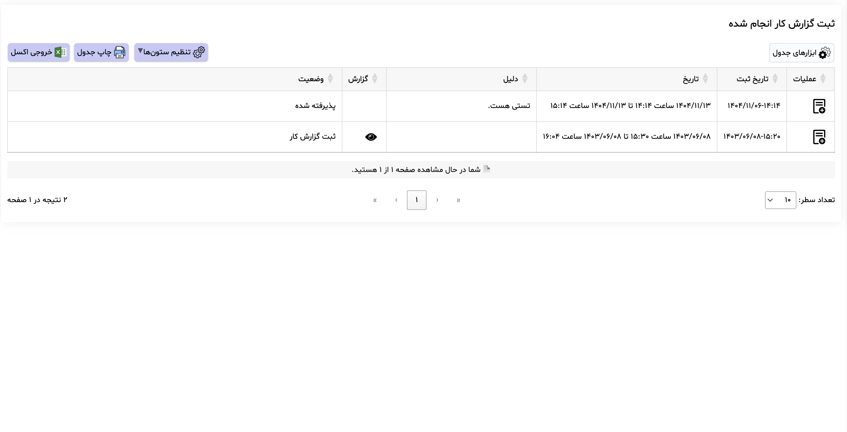 ثبت گزارش کار